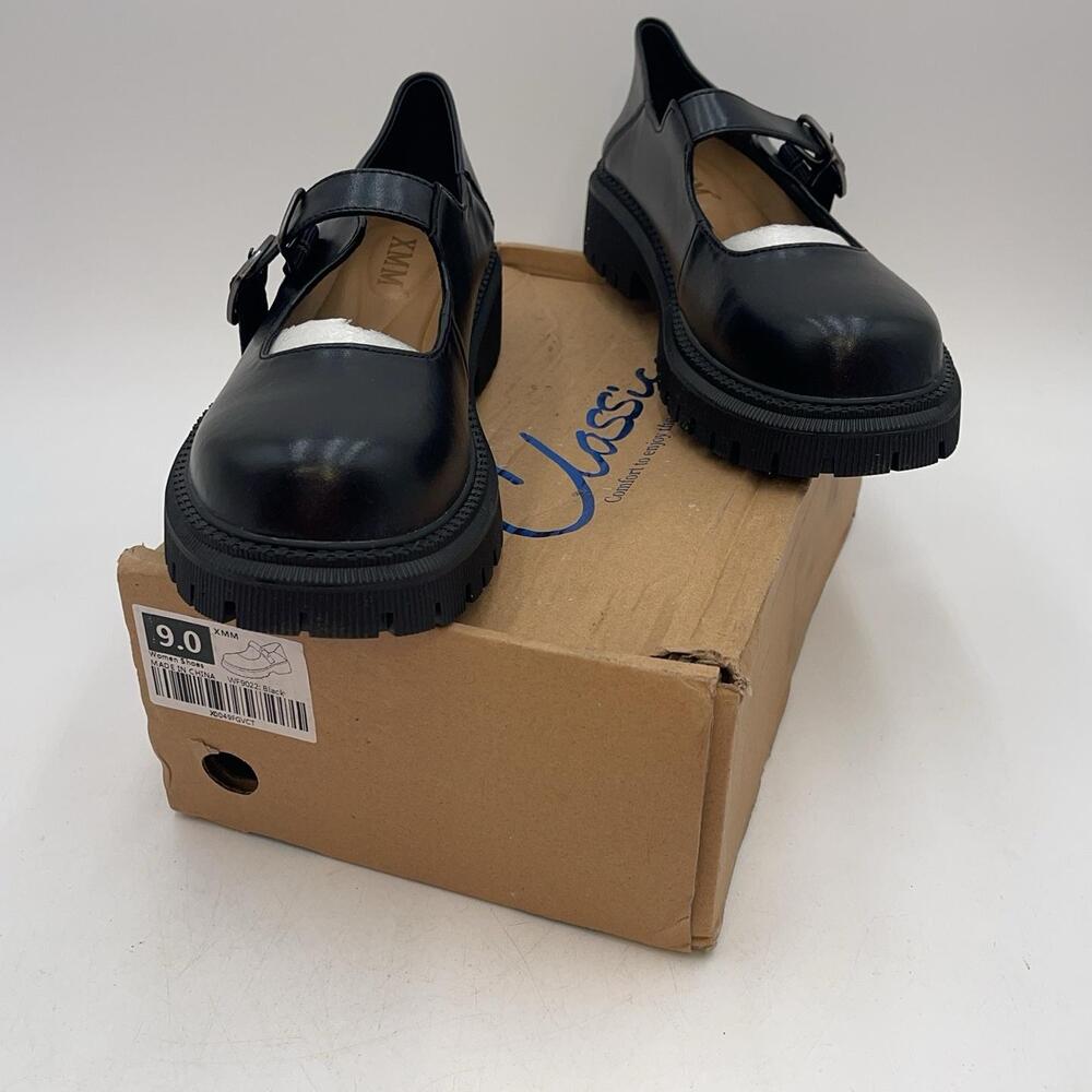 Shoes Womens Black Mary Jane Flats Buckle Comfort Workwear XMM WF9022 Size 9